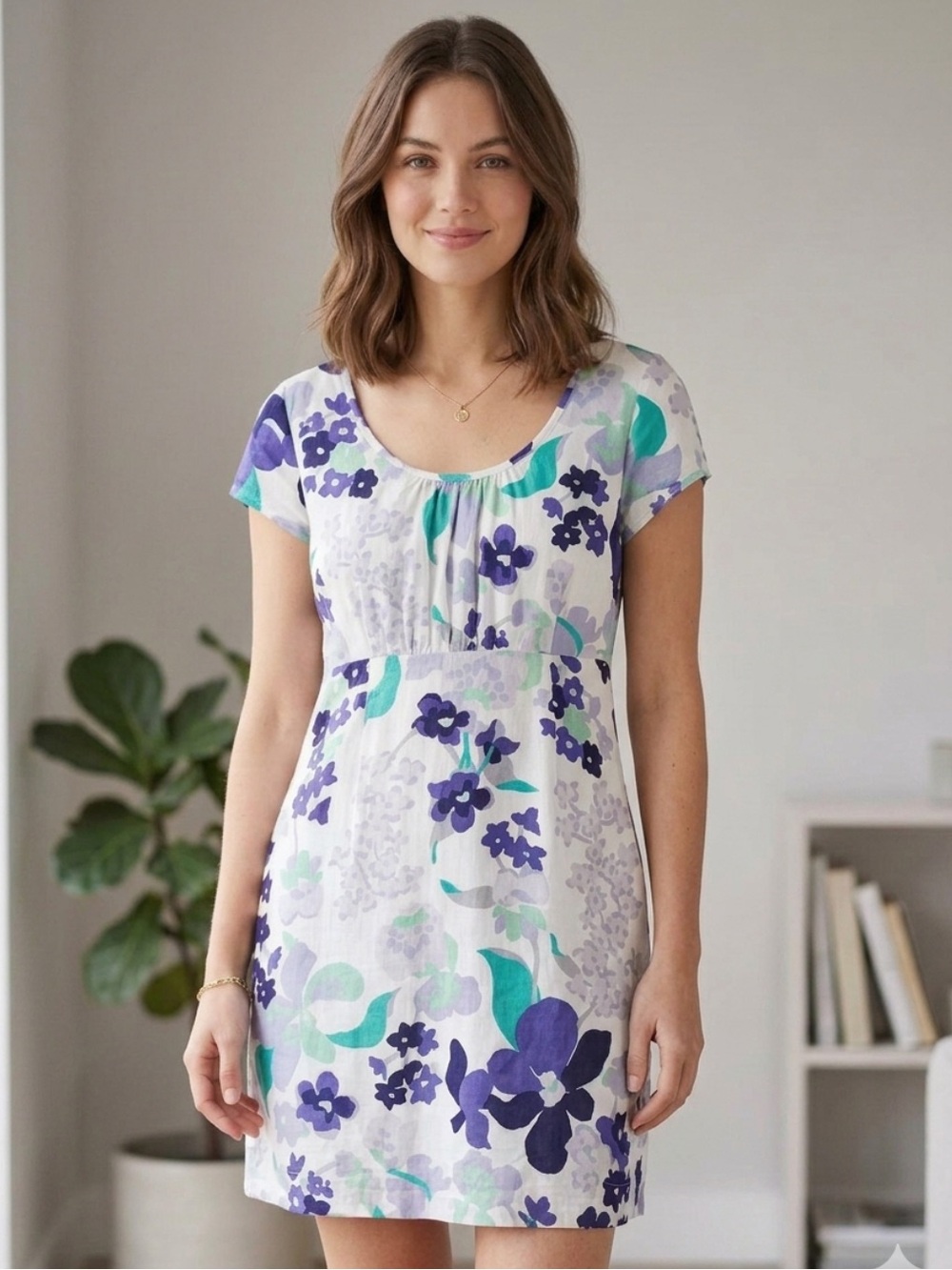 Boden Floral Print Dress 12 Cotton Spring Brunch Watercolor Flower Shower 12